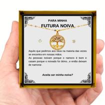 Colar Presente Feminino Pingente Árvore Vida Ouro Pedido de Noivado + Dedicatória Colar Presente Feminino Pingente Árvore Vida Ouro Pedido de Noivado + Dedicatória