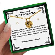 Colar Presente Pedido Casamento Futura Esposa Conjunto Pingente Brincos Anel Retângulo Vermelho + Linda Dedicatória