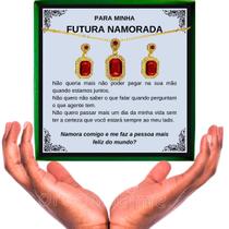 Colar Presente Pedido Namoro Futura Namorada Conjunto Pingente Brincos Anel Retângulo Vermelho + Linda Dedicatória