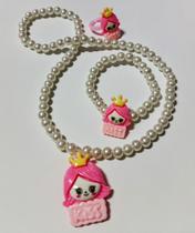 Colar Pulseira com Anel Pérolas Infantil