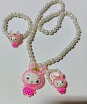 Colar Pulseira com Anel Pérolas Infantil