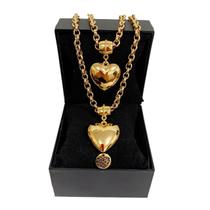 Colar + Pulseira + Coração Dourado Elo Português Grosso 6mm Colar + Pulseira + Coração Dourado Elo Português Grosso 6mm