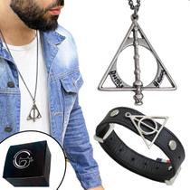 Colar + Pulseira Harry Potter Kit c/2 Peças Reliquias Símbolo Filme Harry