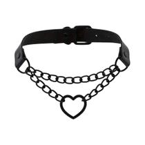 Colar Punk Hip-Hop Gótico Com Pingente De Coração De Pêssego Em Couro - Tendência Coração De Amor