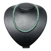 Colar Quartzo Verde Redondo Liso e Fecho Aço