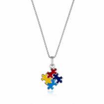 Colar Quebra-Cabeça Autismo Colorido Pingente em Prata 925 Colar Quebra-Cabeça Autismo Colorido Pingente em Prata 925