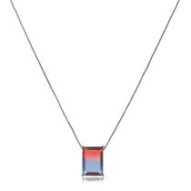 Colar Rainbow Vermelho e Azul Retângulo Grande Ródio Negro