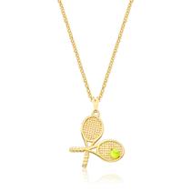 Colar Raquetes e Bolinha Esmaltada de Tennis Revestido em Ouro Colar Raquetes e Bolinha Esmaltada de Tennis Revestido em Ouro