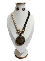 Colar redondo feminino maxi resina fio kit brincos casual