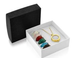 Colar relicário árvore da vida com 7 pedras naturais dourado