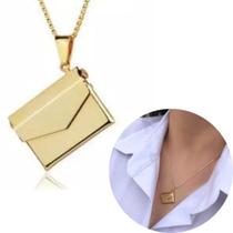 Colar Relicário Com 3 Fotos Carta Envelope Banhado A Ouro 18k
