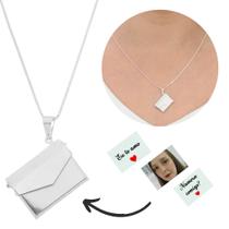 Colar Relicário Com 3 Fotos Carta Envelope Banhado A Prata Colar Relicário Com 3 Fotos Carta Envelope Banhado A Prata