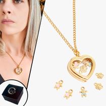 Colar Relicário Coração Até 5 Pingentes Menina Menino Pet Corrente Dourada Groumet Mãe Colar Relicário Coração Até 5 Pingentes Menina Menino Pet Corrente Dourada Groumet Mãe