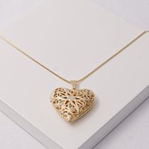 Colar Relicário Coração Folheado a Ouro