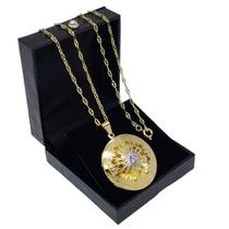 Colar Relicário Desenhado Com Zirconia Banho De Ouro 18k 3166