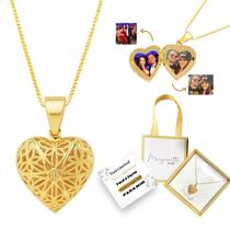 Colar Relicário Mini Coração Telado Fotos Ouro 18K banhado