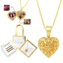 Colar Relicário Mini Coração Telado Ouro 18K 60cm banhado Colar Relicário Mini Coração Telado Ouro 18K 60cm banhado