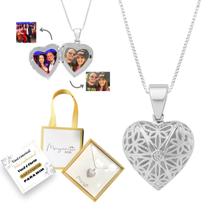 Colar Relicário Mini Coração Telado Prata 925 60cm banhado