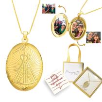 Colar Relicário Nossa Senhora Banhado Ouro 18k 60cm 2 fotos