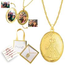 Colar relicário Nossa Senhora Ouro 18k Singapura Banhado 60cm Colar relicário Nossa Senhora Ouro 18k Singapura Banhado 60cm