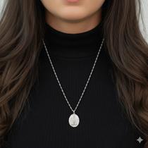 Colar relicário Nossa Senhora Prata Singapura Banhado 60cm