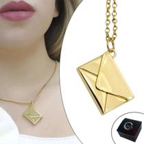 Colar Relicário Pingente Carta Banhado a Ouro Semijoia