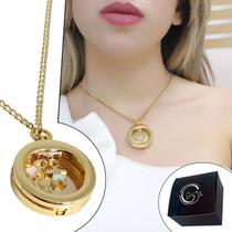Colar Relicário Redondo Até 5 Pingentes Menina Menino Pet Corrente Dourada Grumet Mãe Colar Relicário Redondo Até 5 Pingentes Menina Menino Pet Corrente Dourada Grumet Mãe