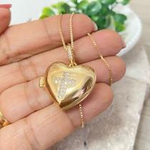 Colar Relicário Zirconia Folheado A Ouro
