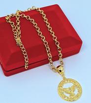 Colar Religioso corrente Feminino Elo Português Folheado a Ouro com Pingente Divino Espirito santo Abençoada por Deus