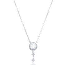 Colar Religioso Prata Gargantilha Pingente Cruz Paz Feminino