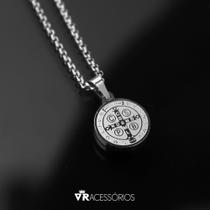 Colar religioso São bento aço prata/ cordão masculino/ Presente para homem
