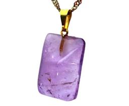 Colar Retangular Liso Ametista Pino Banho Dourado