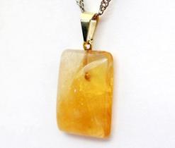 Colar Retangular Liso Citrino Pino Banho Dourado