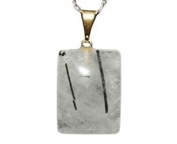 Colar Retangular Liso Cristal com Turmalina Pino Dourado