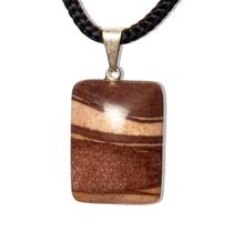 Colar Retangular Pedra Jaspe Brecha Pino Banho Prateado