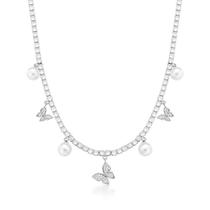 Colar riviera com pingentes de pérolas banhado a ródio branco semijoia