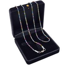 Colar Riviera Cristal Multicor 80cm Banho De Ródio Negro 4801