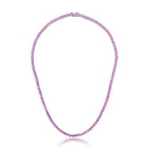 COLAR RIVIERA SAFIRA ROSA COM CRAVAÇÃO TRÊS PONTAS BANHADA A RÓDIO - 40cm