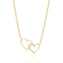 Colar rommanel banhado ouro 18k feminino pingente 2 coração entrelaçados pedra zircônias 532113