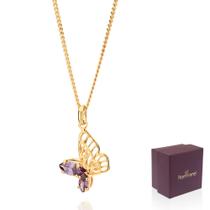 Colar Rommanel Feminino Com Pingente Borboleta de Zircônia Banhado A Ouro 18k