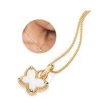 Colar Rommanel fio cadeado pingente borboleta branco 50cm