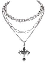 Colar Sacina Gothic com pingente cruzado em camadas para mulheres