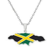 Colar SAKVILSEC em aço inoxidável com pingente de mapa e bandeira da Jamaica Colar SAKVILSEC em aço inoxidável com pingente de mapa e bandeira da Jamaica