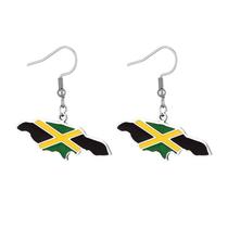 Colar SAKVILSEC em aço inoxidável com pingente de mapa e bandeira da Jamaica Colar SAKVILSEC em aço inoxidável com pingente de mapa e bandeira da Jamaica