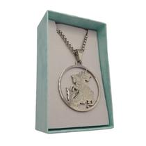 Colar são jorge inox prateado corte e gravação á laser