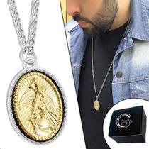 Colar São Miguel Corrente Cordão Arcanjo 18K Dourado Banho Ouro Colar São Miguel Corrente Cordão Arcanjo 18K Dourado Banho Ouro