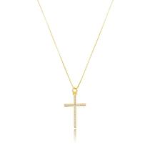 Colar Semijoia Cruz Micro Zircônia - Ouro