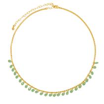 Colar Semijoia Gotas Cristais Verde Dourado