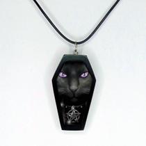 Colar shaker caixão arte resinada gato bruxaria wicca
