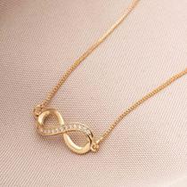 Colar Símbolo Infinito Cravejado Amor Dourado, Semi jóia Banhado Ouro 18K Colar Símbolo Infinito Cravejado Amor Dourado, Semi jóia Banhado Ouro 18K